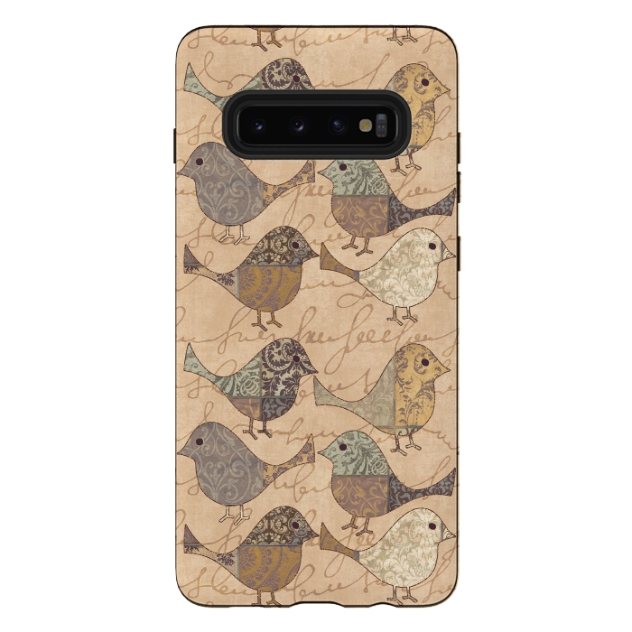 Galaxy S10 plus StrongFit Patchwork Bird Pattern by Andrea Haase