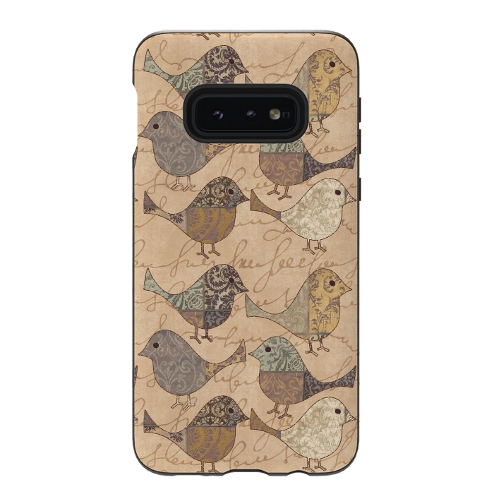Galaxy S10e StrongFit Patchwork Bird Pattern by Andrea Haase