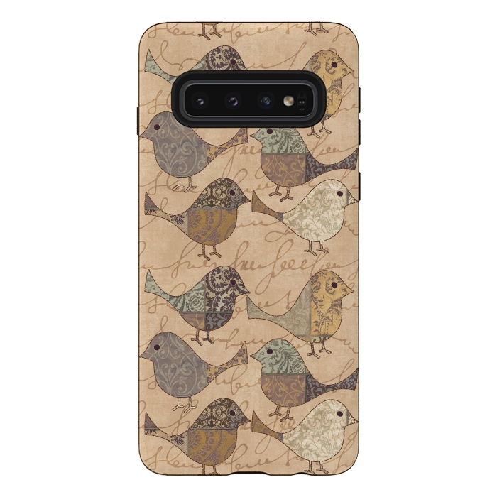 Galaxy S10 StrongFit Patchwork Bird Pattern by Andrea Haase