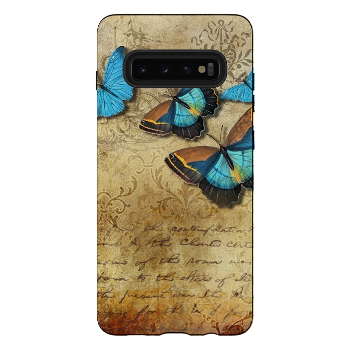 Galaxy S10 plus StrongFit Blue Butterfly Vintage Collage by Andrea Haase