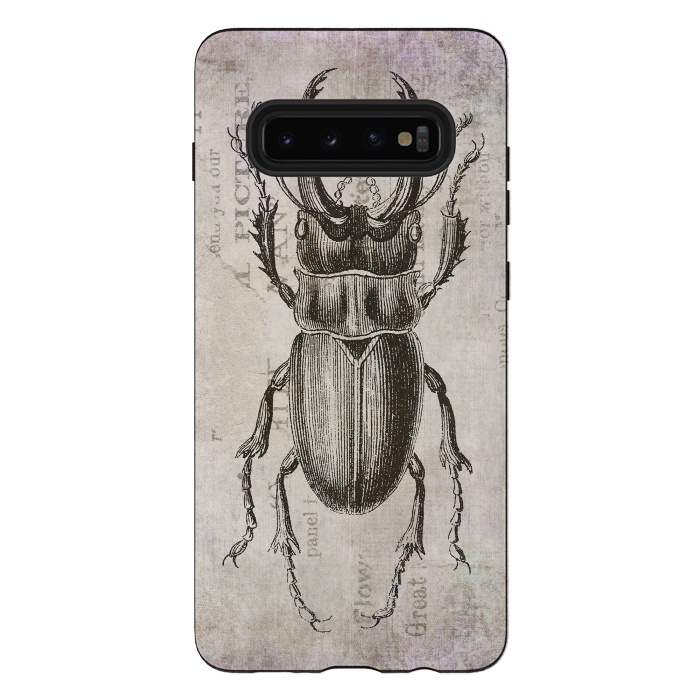 Galaxy S10 plus StrongFit Stag Beetle Vintage Mixed Media Art by Andrea Haase