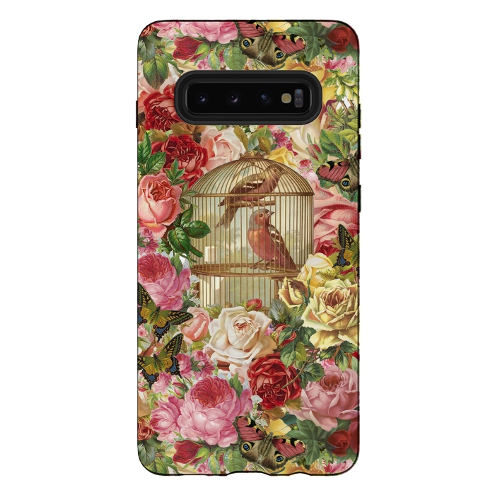 Galaxy S10 plus StrongFit Vintage Bird Cage and Flowers by Andrea Haase