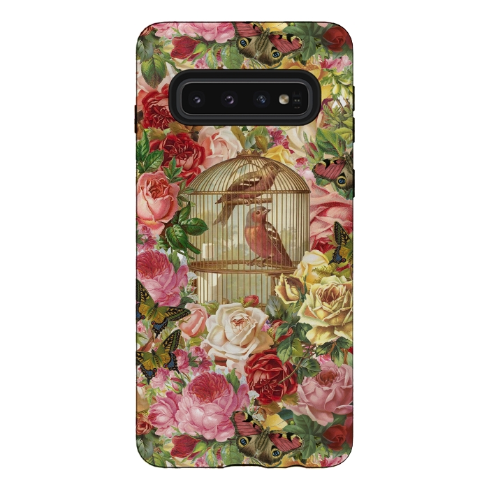 Galaxy S10 StrongFit Vintage Bird Cage and Flowers by Andrea Haase