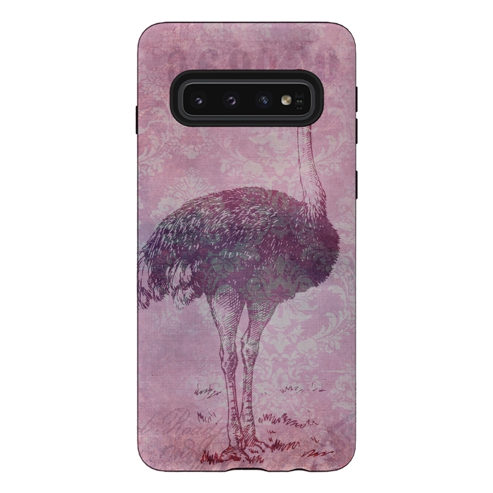 Galaxy S10 StrongFit Vintage Pink Ostrich Art by Andrea Haase