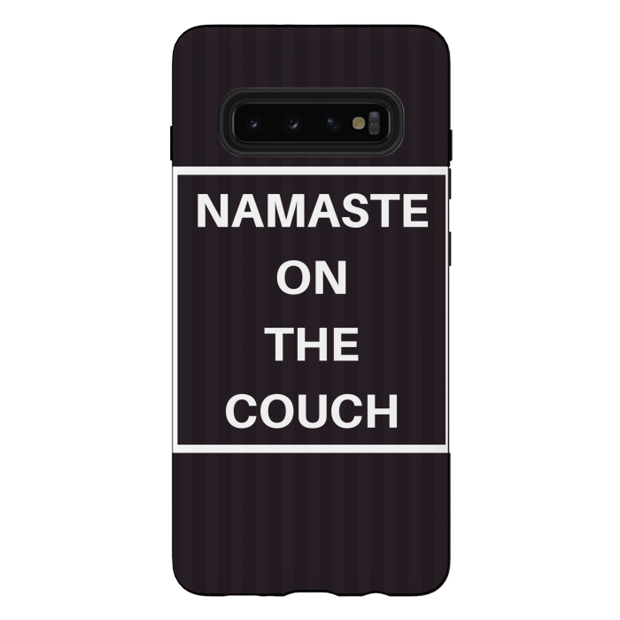 Galaxy S10 plus StrongFit namaste on the couch by MALLIKA