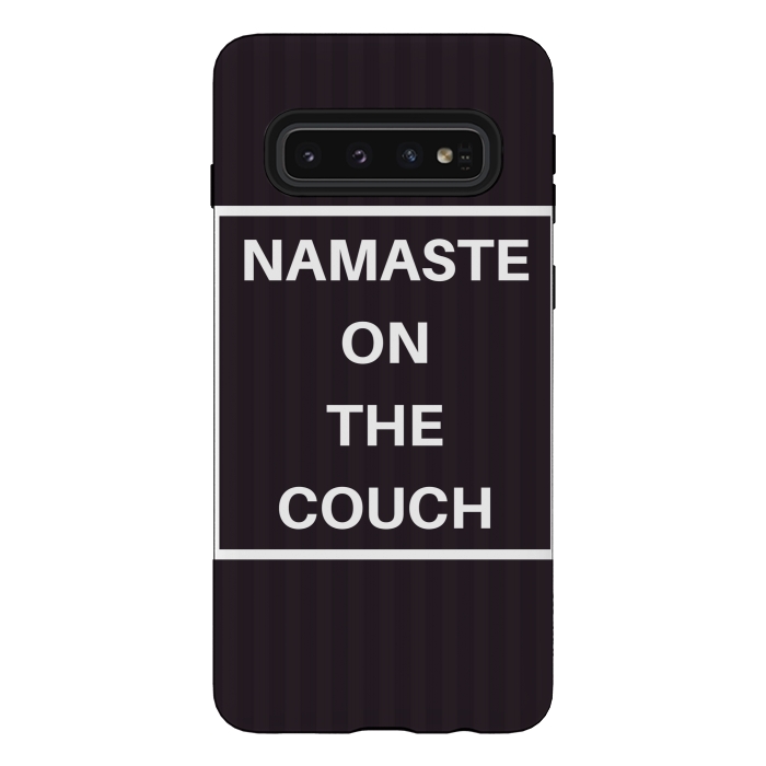 Galaxy S10 StrongFit namaste on the couch by MALLIKA