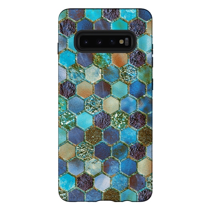 Galaxy S10 plus StrongFit Multicolor Blue Metal Honeycomb Pattern by  Utart