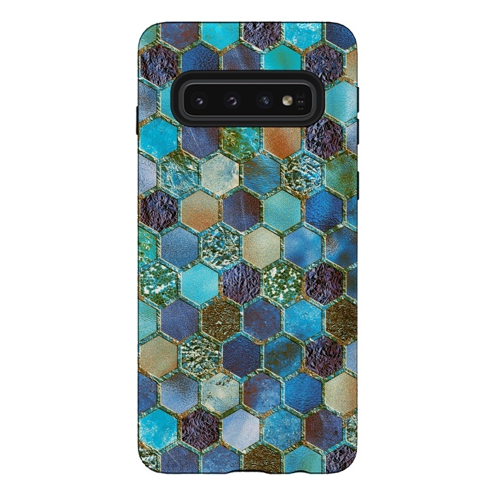 Galaxy S10 StrongFit Multicolor Blue Metal Honeycomb Pattern by  Utart