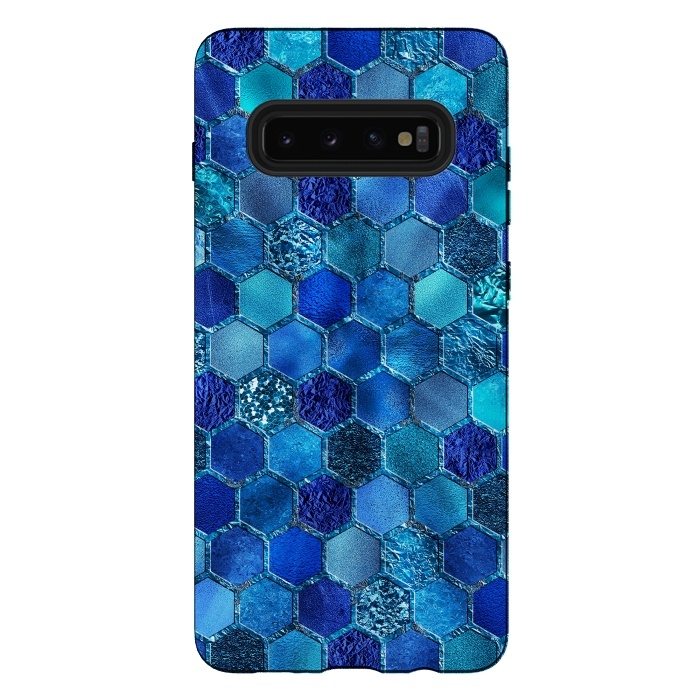 Galaxy S10 plus StrongFit Blue Metal Honeycomb pattern by  Utart