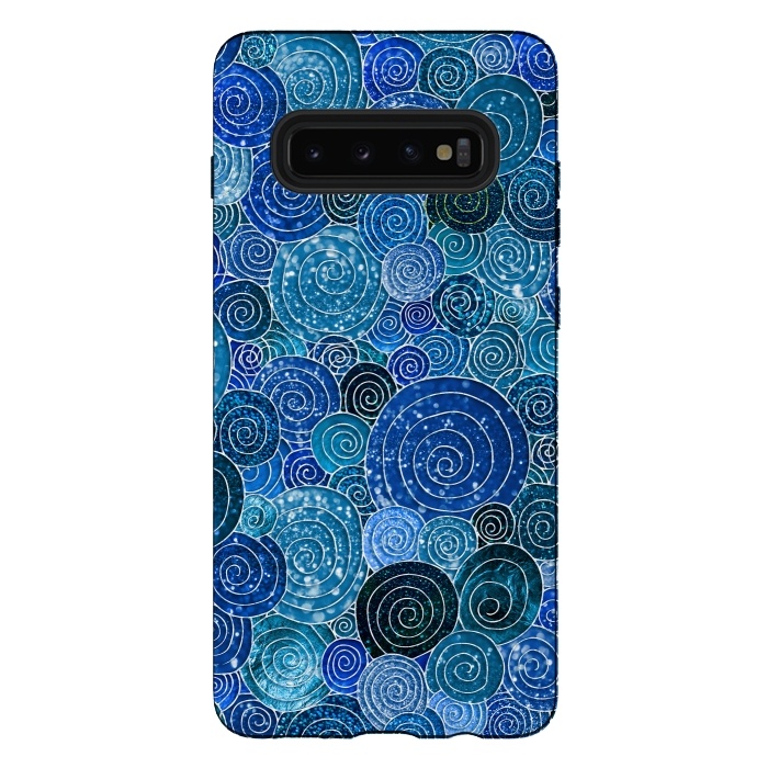 Galaxy S10 plus StrongFit Blue Abstract Metal Dots and Circles by  Utart