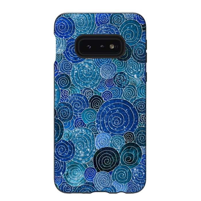 Galaxy S10e StrongFit Blue Abstract Metal Dots and Circles by  Utart