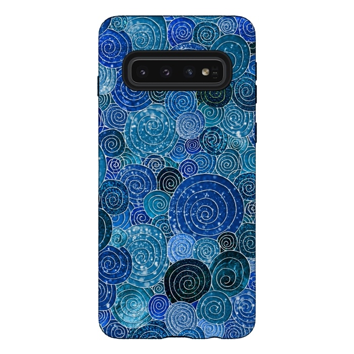 Galaxy S10 StrongFit Blue Abstract Metal Dots and Circles by  Utart