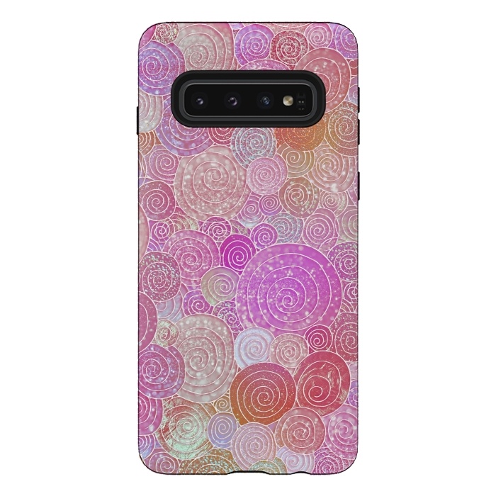 Galaxy S10 StrongFit Pink Metal Circles Dots Pattern by  Utart