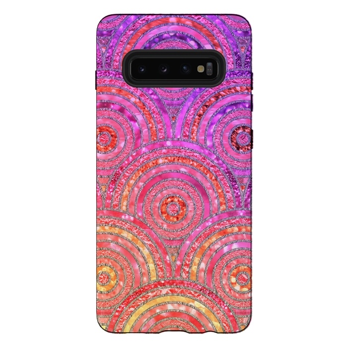 Galaxy S10 plus StrongFit Multicolor Pink Gold Circles  by  Utart