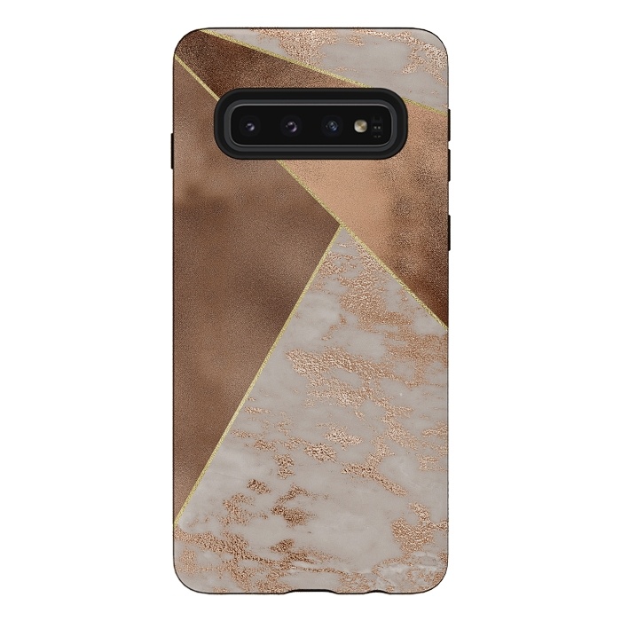 Galaxy S10 StrongFit Modern minimalistic Copper Marble Triangles  by  Utart