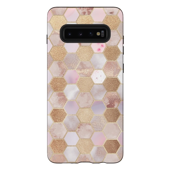 Galaxy S10 plus StrongFit Rose Gold Copper Honeycomb Pattern by  Utart