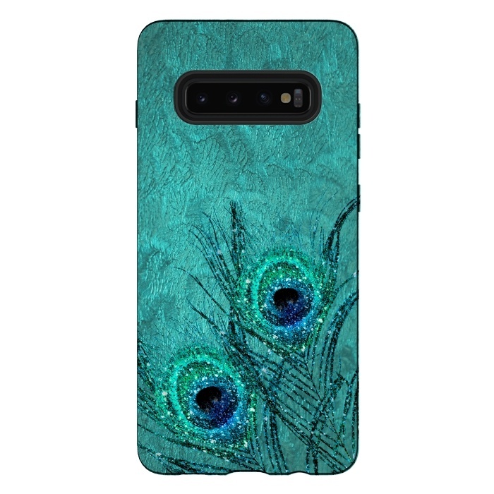 Galaxy S10 plus StrongFit Peacock Sparkle Feathers by  Utart