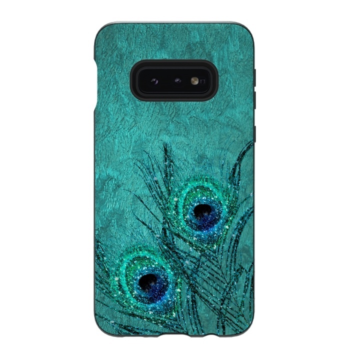 Galaxy S10e StrongFit Peacock Sparkle Feathers by  Utart