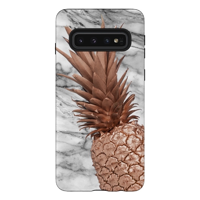 Galaxy S10 StrongFit Rose Gold Pineapple on Marble by  Utart