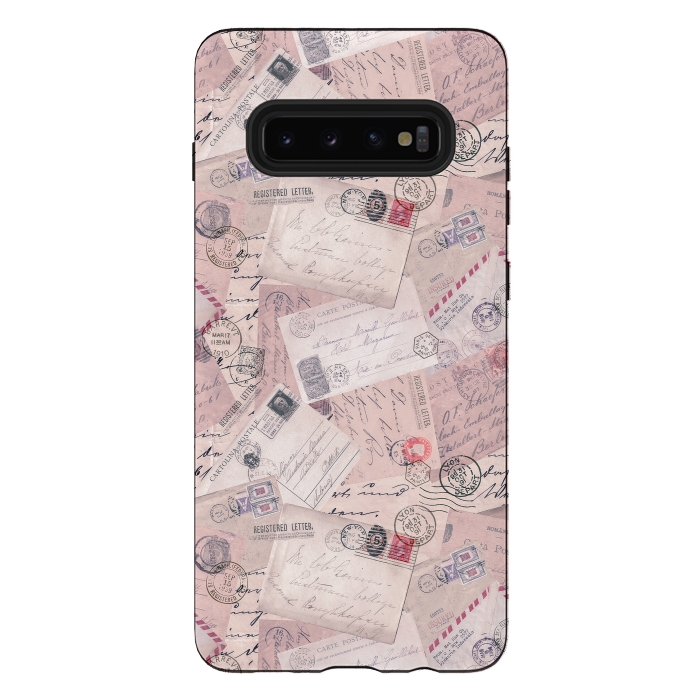 Galaxy S10 plus StrongFit Vintage Letter Collage In Soft Pink by Andrea Haase