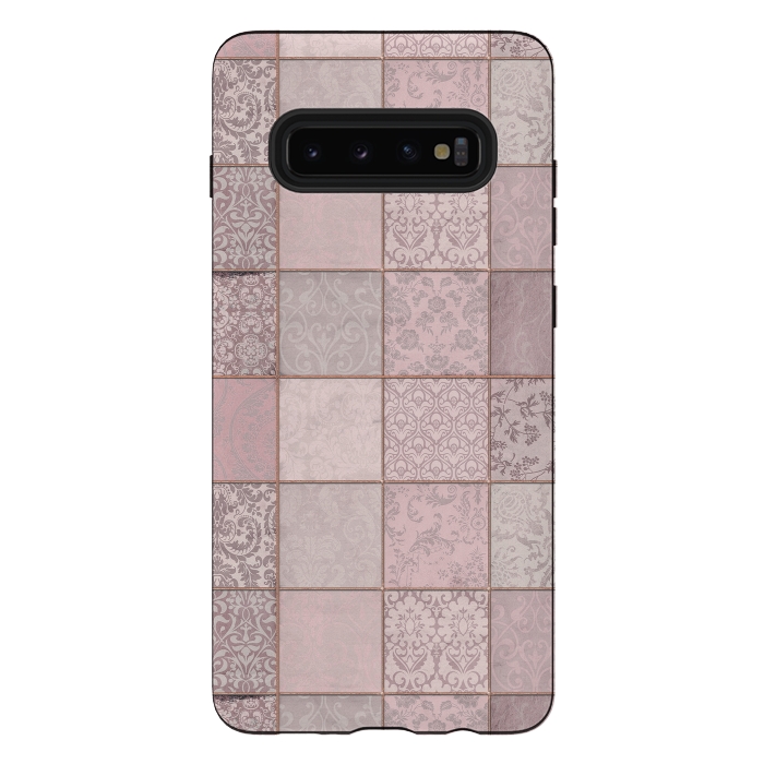 Galaxy S10 plus StrongFit Nostalgic Patchwork Tiles Soft Pink by Andrea Haase