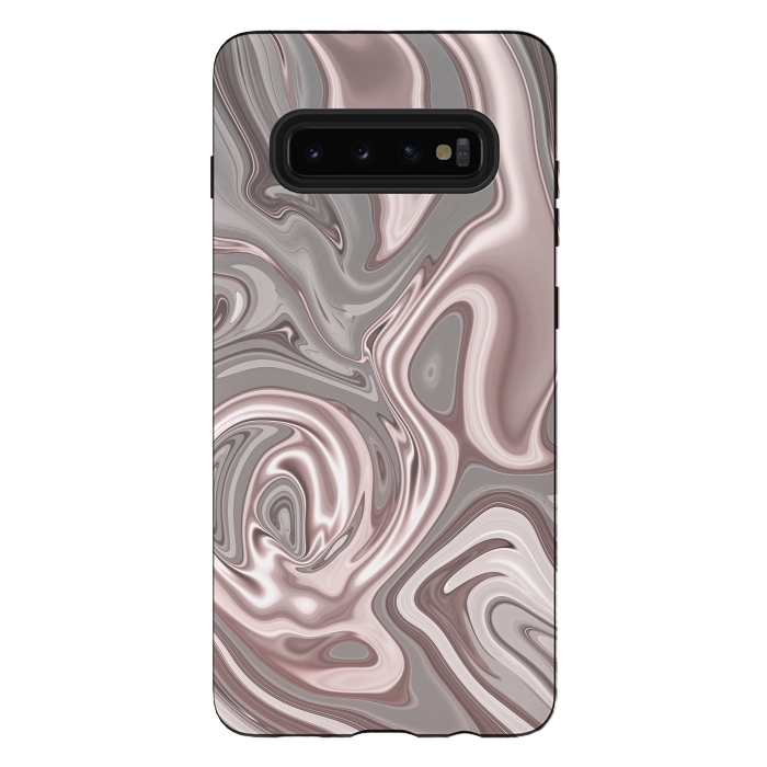 Galaxy S10 plus StrongFit Rose Gold Gray Marbled Paint by Andrea Haase