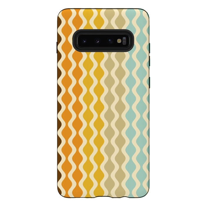 Galaxy S10 plus StrongFit Falling Waves in Orange and Blue by Paula Ohreen