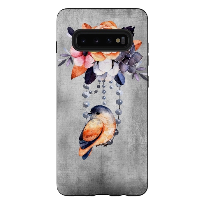Galaxy S10 plus StrongFit Vintage flowers and bird by  Utart
