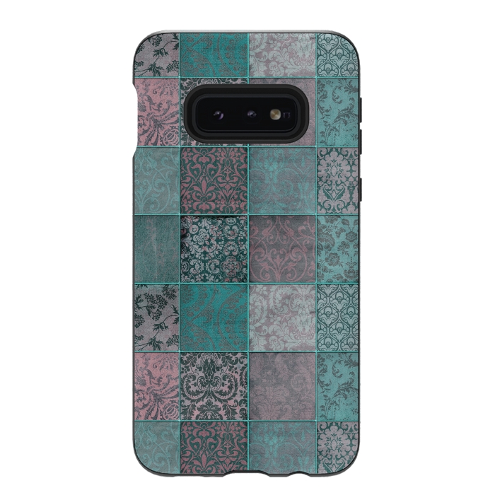 Galaxy S10e StrongFit Vintage Teal Patchwork by Andrea Haase