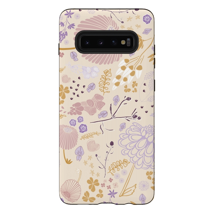 Galaxy S10 plus StrongFit Field of Flowers in Pink, Purple and Mustard by Paula Ohreen