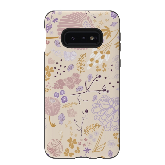 Galaxy S10e StrongFit Field of Flowers in Pink, Purple and Mustard by Paula Ohreen
