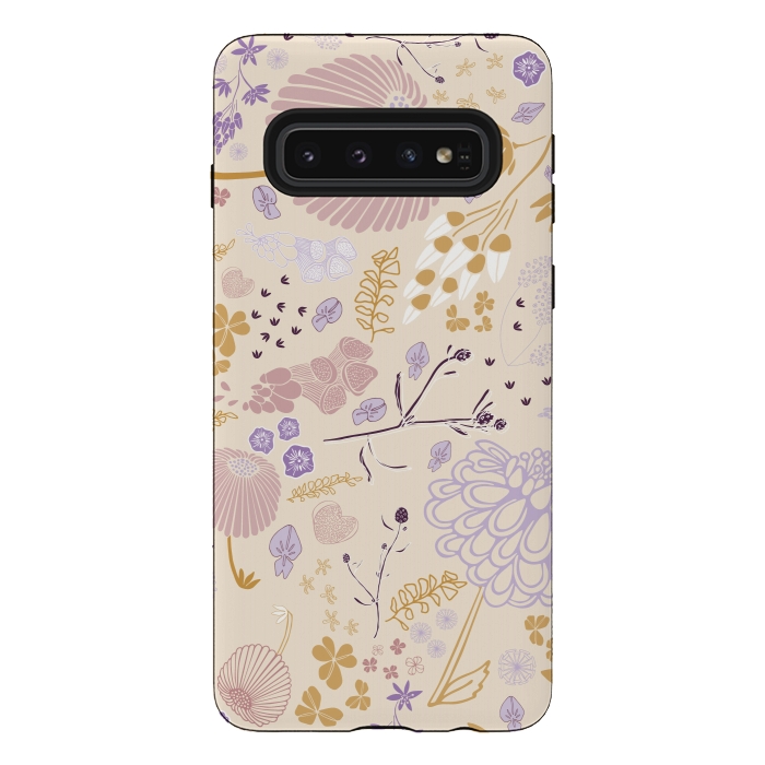 Galaxy S10 StrongFit Field of Flowers in Pink, Purple and Mustard by Paula Ohreen