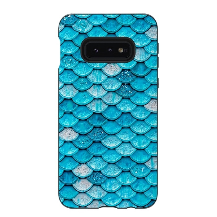 Galaxy S10e StrongFit Teal Glitter Metal Mermaid Scales by  Utart