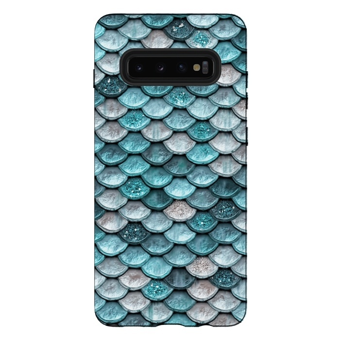 Galaxy S10 plus StrongFit Silver and Blue Metal Glitter Mermaid Scales by  Utart
