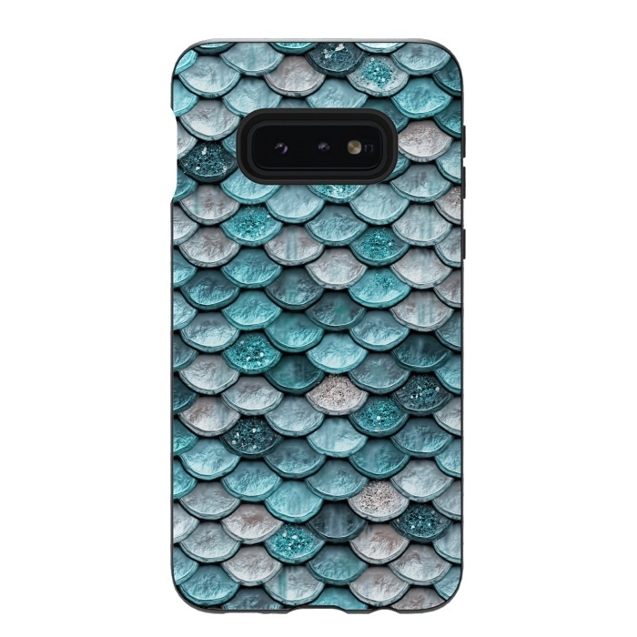 Galaxy S10e StrongFit Silver and Blue Metal Glitter Mermaid Scales by  Utart