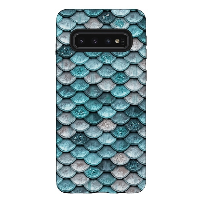 Galaxy S10 StrongFit Silver and Blue Metal Glitter Mermaid Scales by  Utart