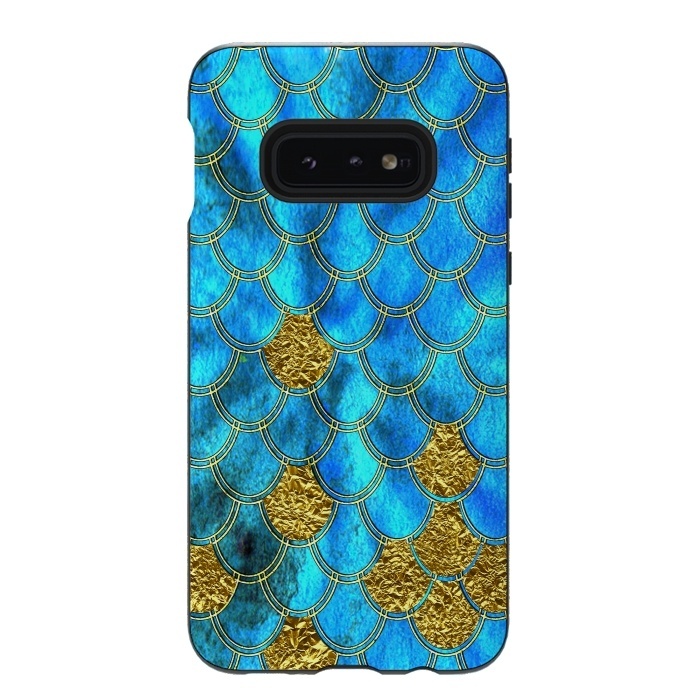 Galaxy S10e StrongFit Blue and Gold Glitter Metal Mermaid Scales by  Utart