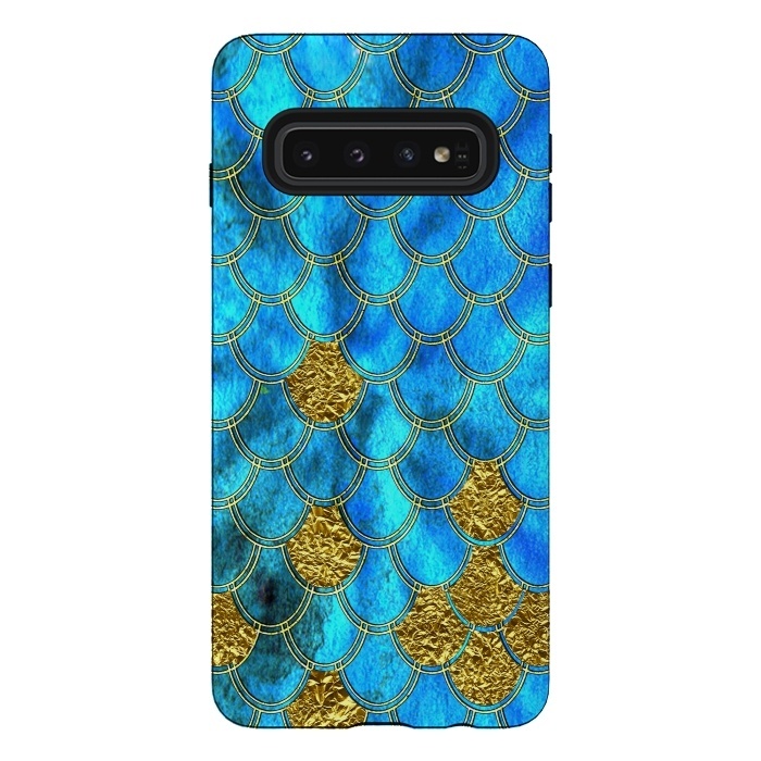 Galaxy S10 StrongFit Blue and Gold Glitter Metal Mermaid Scales by  Utart