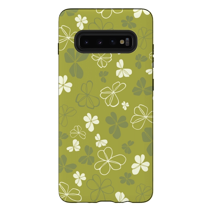 Galaxy S10 plus StrongFit Lucky Clover in Green and White by Paula Ohreen