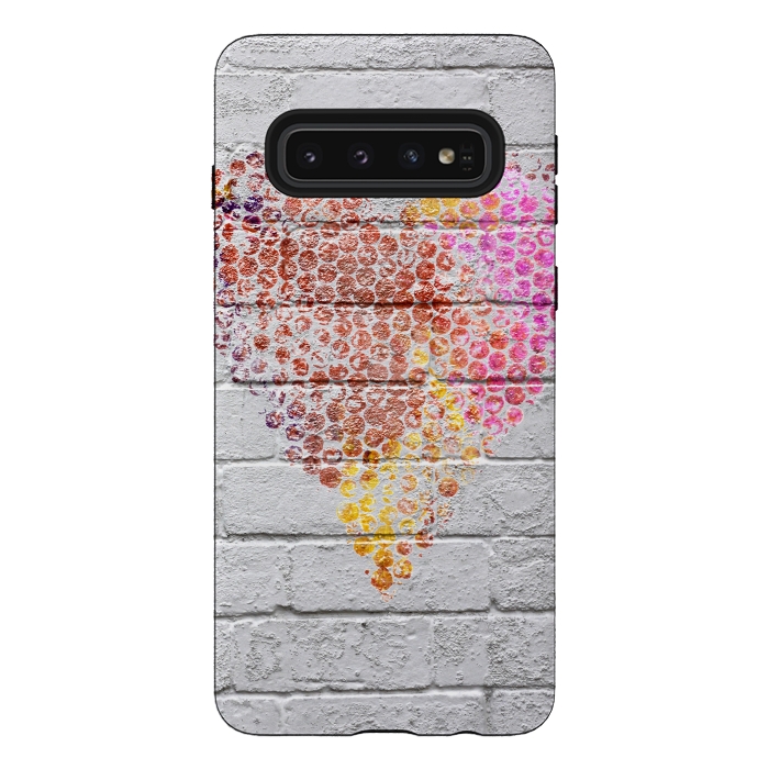 Galaxy S10 StrongFit Spray Paint Heart On Brick Wall by Andrea Haase