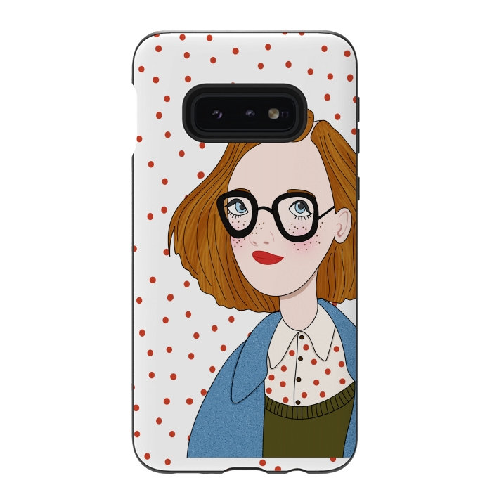 Galaxy S10e StrongFit Trendy Fashion Girl with Red Polka Dots by DaDo ART