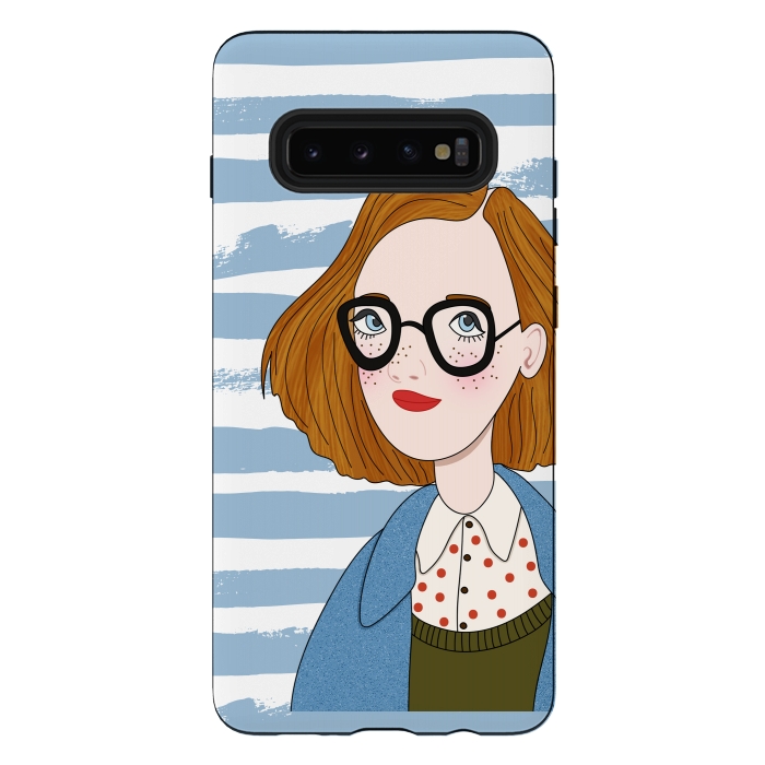 Galaxy S10 plus StrongFit Fashion Girl and Blue  Stripes  by DaDo ART