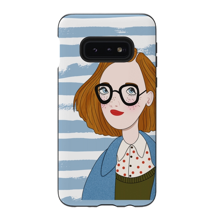 Galaxy S10e StrongFit Fashion Girl and Blue  Stripes  by DaDo ART