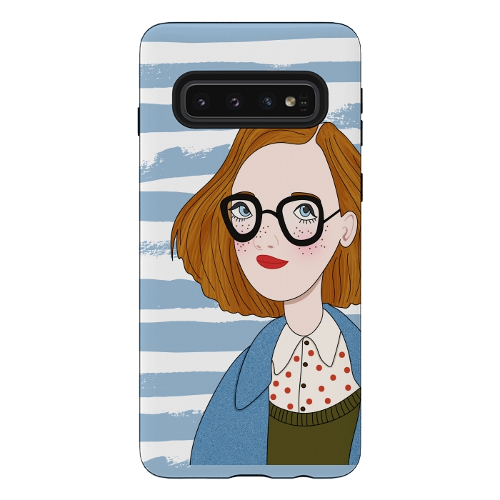 Galaxy S10 StrongFit Fashion Girl and Blue  Stripes  by DaDo ART