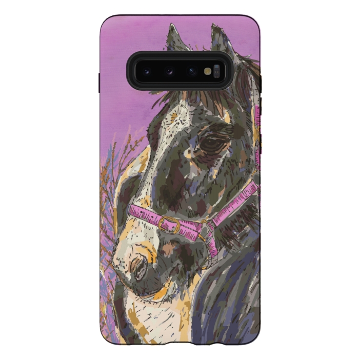 Galaxy S10 plus StrongFit Black and White Horse by Lotti Brown