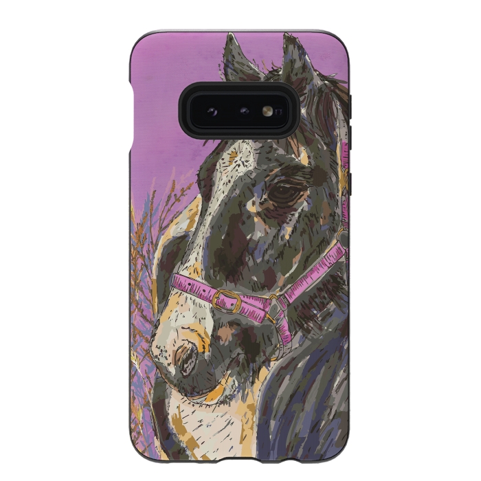 Galaxy S10e StrongFit Black and White Horse by Lotti Brown