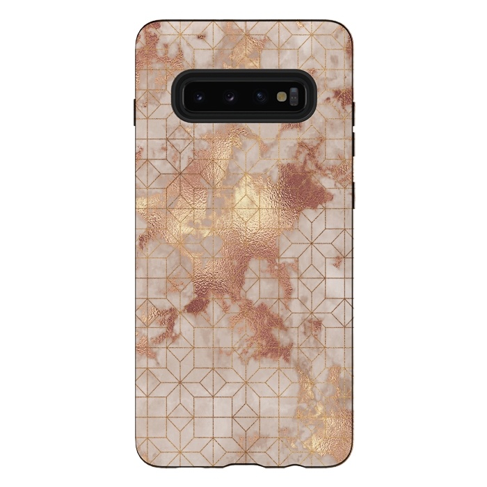 Galaxy S10 plus StrongFit Simply Minimalistic  Rose Gold Shapes Marble Pattern by  Utart