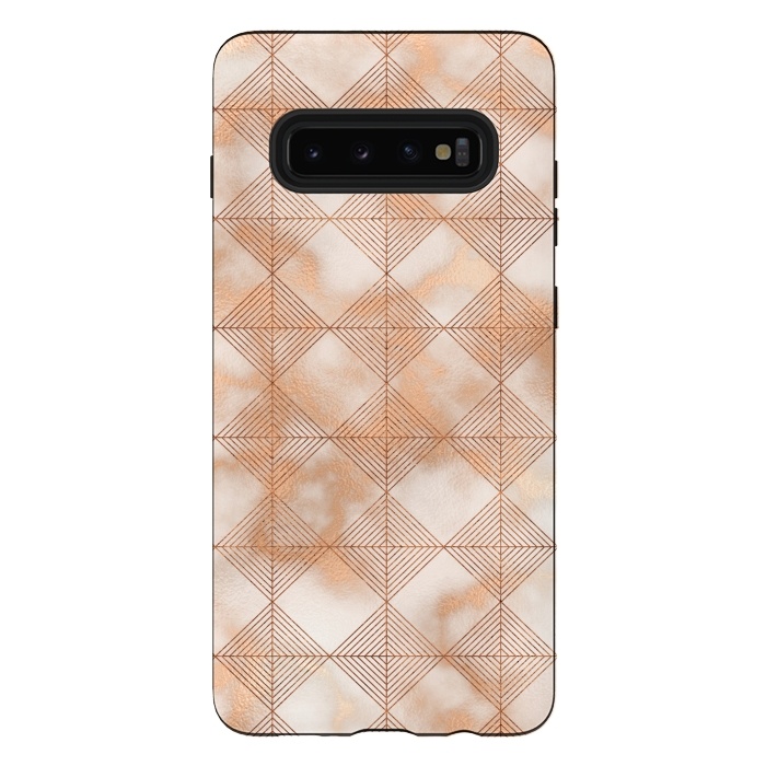 Galaxy S10 plus StrongFit Abstract Minimalistic Rose Gold Marble Quadrangles  by  Utart