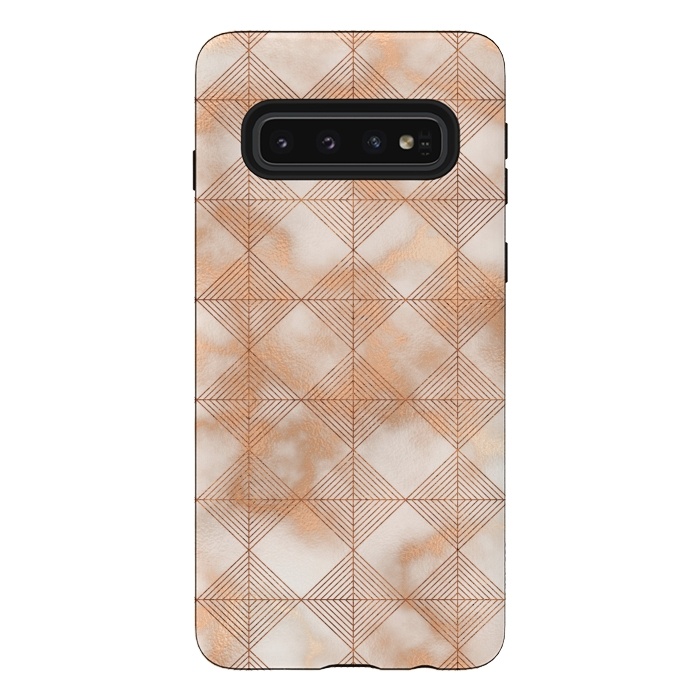 Galaxy S10 StrongFit Abstract Minimalistic Rose Gold Marble Quadrangles  by  Utart