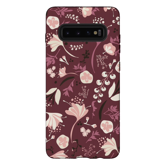 Galaxy S10 plus StrongFit Beautiful Blooms on Burgundy by Paula Ohreen